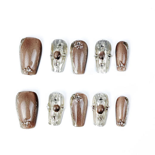 手作爆闪长猫眼美甲高级感手工甲片批发贴布契拉提指甲短款穿戴甲 商品图4