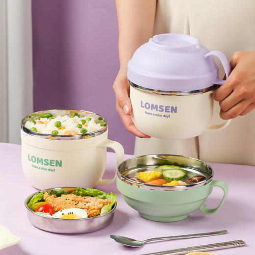 快餐杯304不锈钢双层带盖泡面碗学生上班族便携饭盒 商品图1
