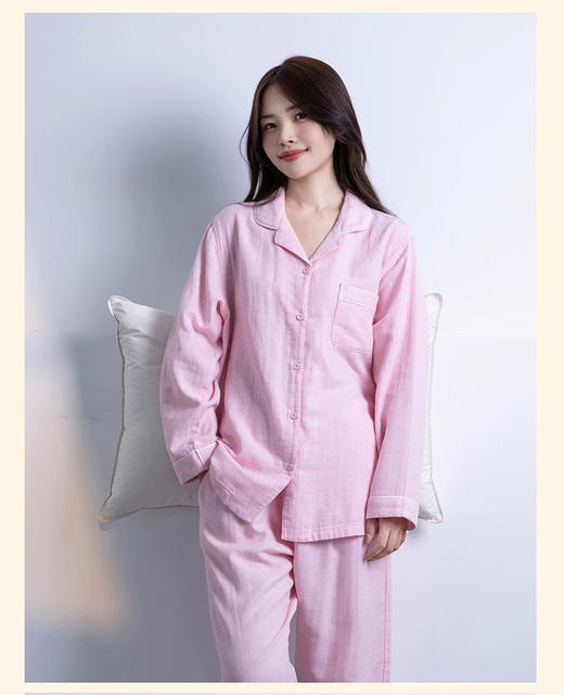 【618爆品】宜色家双层素衣软棉纱布云朵软绵绵男女情侣文艺睡衣套装 商品图1