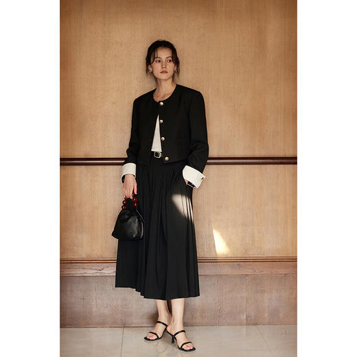 HeyDress法式复古半身裙女春季高腰显瘦百褶裙黑色长款a字伞裙子 商品图1
