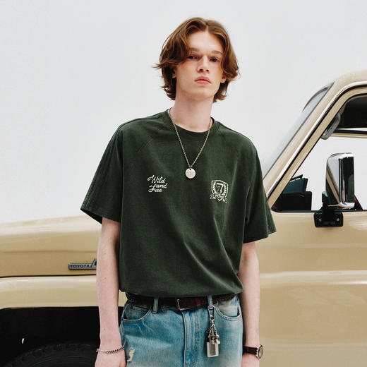 714street重磅270g全棉水洗做旧插肩短袖T恤男2025夏季新款情侣装 商品图1
