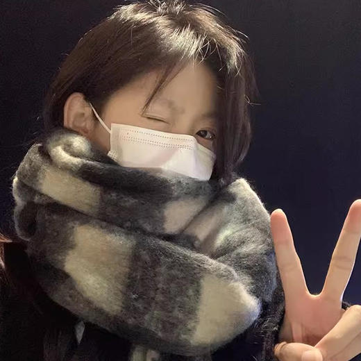 围脖男百搭加厚保暖格子围巾女马海毛2023新款秋冬季学生高级感 商品图0