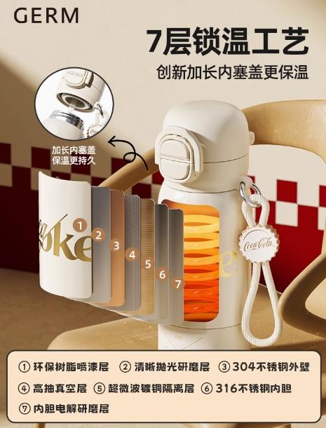 GERM可口可乐联名款趣享弹跳保温杯500ml（极夜黑） 商品图2