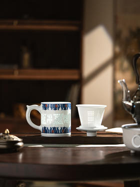 富玉 | 景德镇陶瓷手绘十全十美茶漏杯大容量水杯带盖水杯