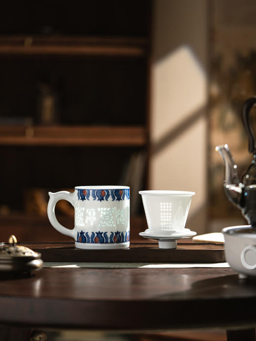 富玉 | 景德镇陶瓷手绘十全十美茶漏杯大容量水杯带盖水杯 商品图0