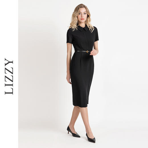 LIZZY新款优雅气质通勤修身显瘦学院领赫本风连衣裙配腰带 商品图2