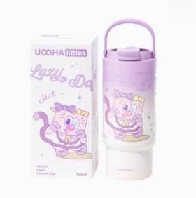 uooha吨霸保温杯懒懒猫-紫色-960ml