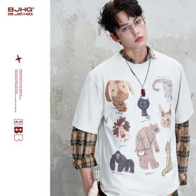 BJHG不计后果 萌宠玩偶短袖t恤男夏季潮美式宽松速干防晒针织体恤