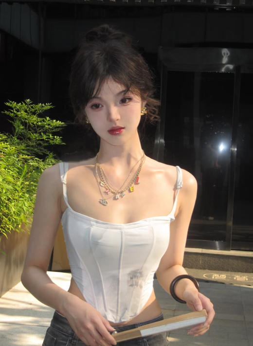 香奶奶 中古款彩色珐琅字母蓝钻双C多层项链 商品图1