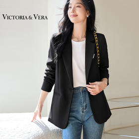 VICTORIA&VERA女装春季“职场精英”通勤气质高级感V领白标修身西服