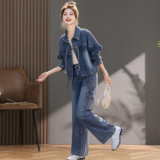 新中式国风牛仔套装，盘扣开衫外套两件套女装休闲裤套LJX-090 商品图0