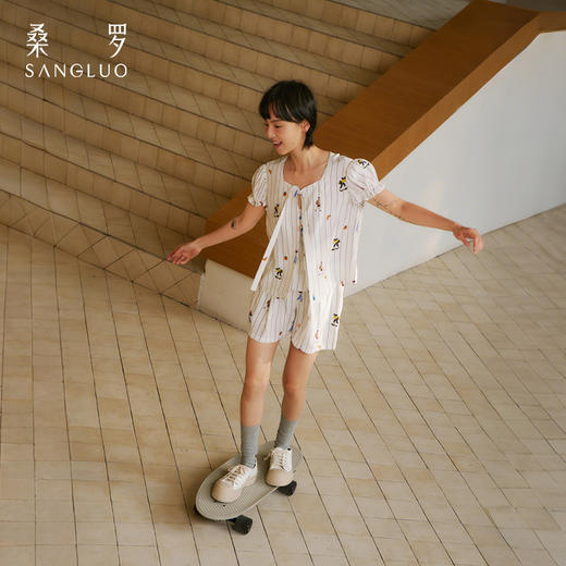 早安系列』桑罗俏皮印花泡泡短袖套装童趣可外穿25年春夏03A21812 商品图1