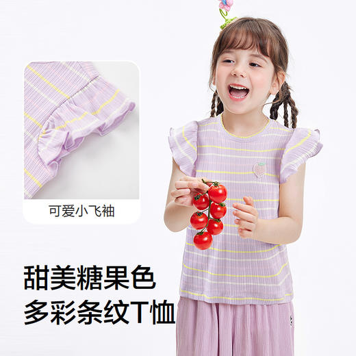 【爆品主推】巴拉巴拉童装宝宝t恤女童短袖儿童上衣2025夏新款条纹t甜美小飞袖 商品图3