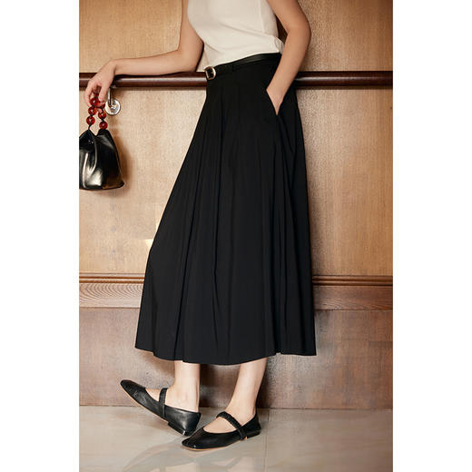 HeyDress法式复古半身裙女春季高腰显瘦百褶裙黑色长款a字伞裙子 商品图0