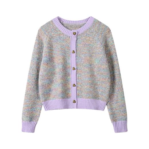 VICTORIA&VERA女装春季“松塔奶油”韩系撞色软糯别致爱心扣圆领针织外套 商品图10