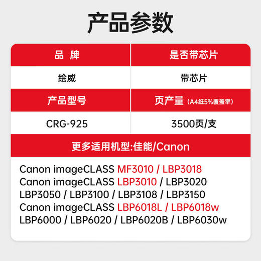 绘威CRG-925X易加粉硒鼓 适用佳能LBP6018 6000 3018 3108 MF3010 CE285A P1102W M1132 M1212nf 惠普CE285A 商品图2