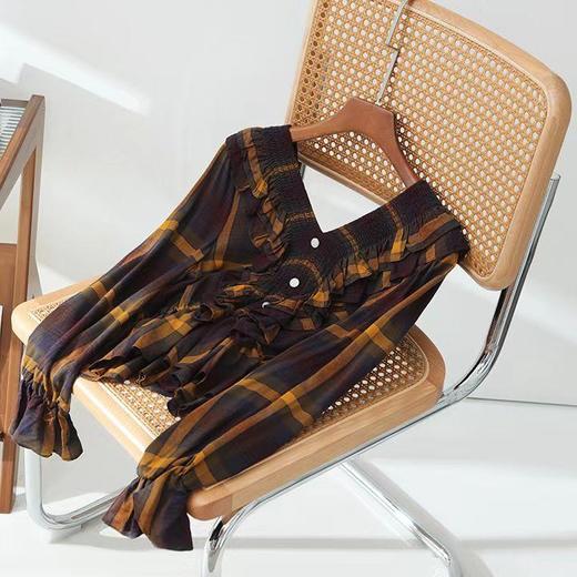 顺丰包邮洛诗琳40836法式文艺彩色格子荷叶边纯棉上衣10063 商品图4