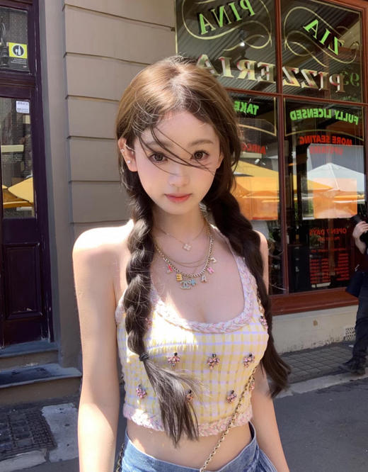 香奶奶 中古款彩色珐琅字母蓝钻双C多层项链 商品图8