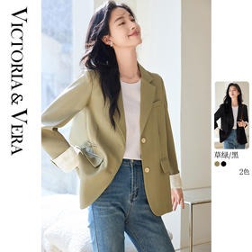 VICTORIA&VERA女装春季“酷飒美学”新中式国风通勤简约拼接盘扣腰西服