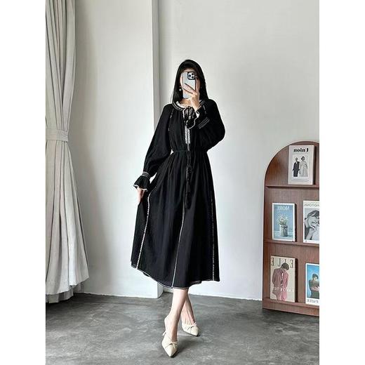 顺丰包邮洛诗琳41002波西米亚风轻奢重工刺绣长袖连衣裙10222 商品图0