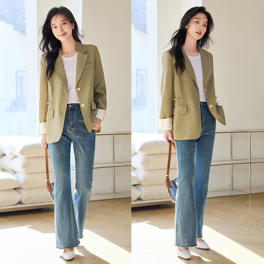 VICTORIA&VERA女装春季“酷飒美学”新中式国风通勤简约拼接盘扣腰西服 商品图4