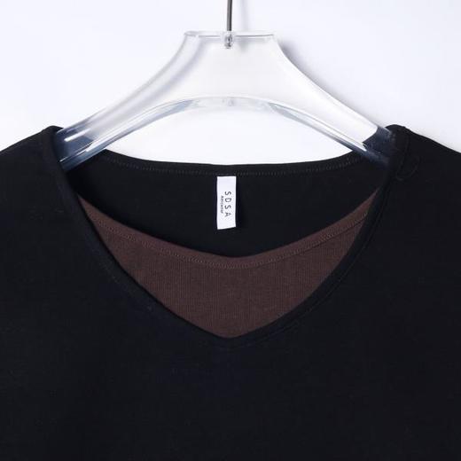 T2549春夏新款时尚个性气质简约V领撞色假两件宽松休闲百搭显瘦上衣 商品图2