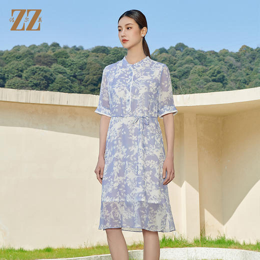 佐尔美夏季新款 气质甜美小碎花100%桑蚕丝中袖连衣裙女M42LS30 商品图1