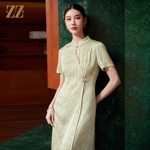 佐尔美夏季新款 新中式国风旗袍桑蚕丝短袖连衣裙女M42LS33 商品图0