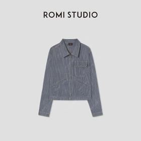 ROMI STUDIO“美式复古”亚麻棉混纺条纹小短款衬衫外套RW25SWY0073