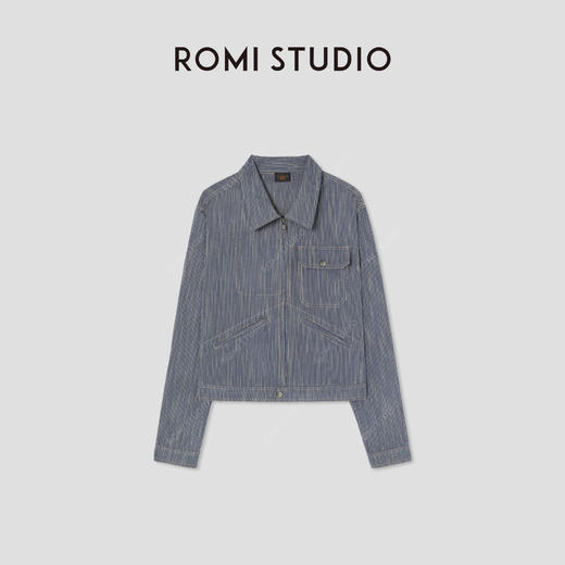 ROMI STUDIO“美式复古”亚麻棉混纺条纹小短款衬衫外套RW25SWY0073 商品图0