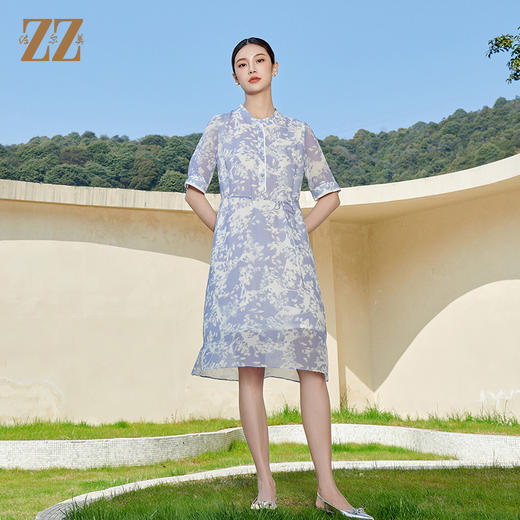 佐尔美夏季新款 气质甜美小碎花100%桑蚕丝中袖连衣裙女M42LS30 商品图3