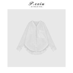 03-5潘依绣丁丁宠粉极简风都市通勤设计感V领夏季长袖衬衫 W-61862