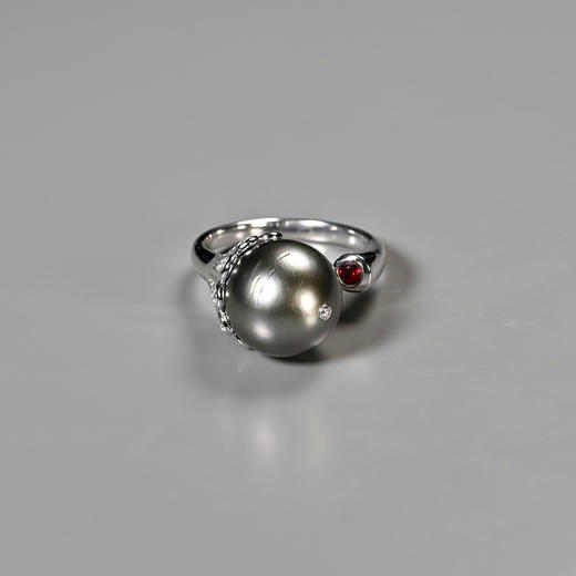 大溪地黑珍珠+红宝石钻石戒指 商品图5