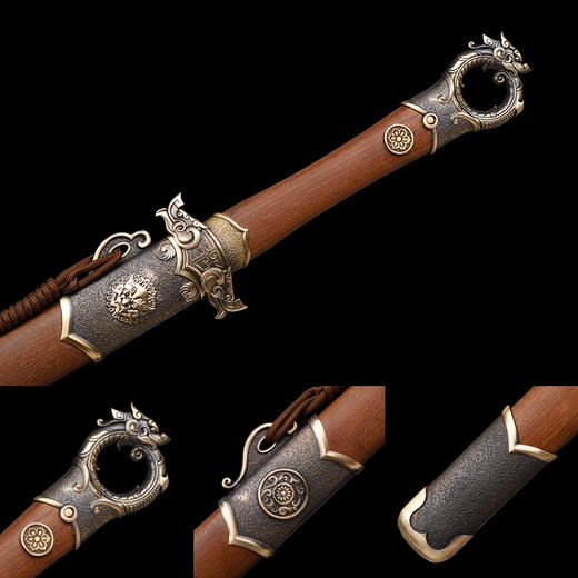 龙门环首刀剑 花纹钢一体剑  汉唐刀剑 龙泉沈广隆收藏剑 未开刃 商品图2