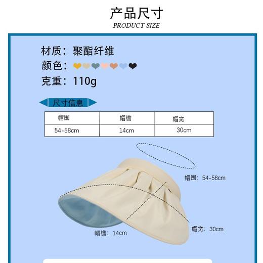 夏季遮脸沙滩遮阳帽贝壳防晒帽女防紫外线便携空顶女发箍帽子2025新款小红书爆款 商品图2