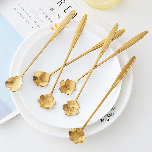 勺樱花勺子搅拌勺长柄咖啡勺马克杯不锈钢汤匙批发小时尚冰勺甜品 商品图1