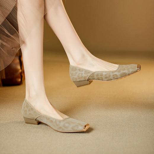 【预售5天】法式豹纹防踢方头低粗跟浅口单鞋女新款时尚国风中式单鞋MBJR&6805 商品图4