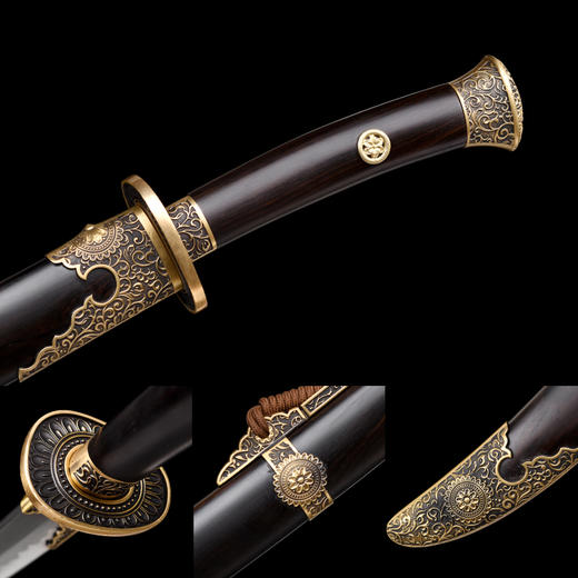 草花绣春刀 花纹钢  龙泉沈广隆剑手工一体刀剑 传统收藏剑 未开刃 商品图2