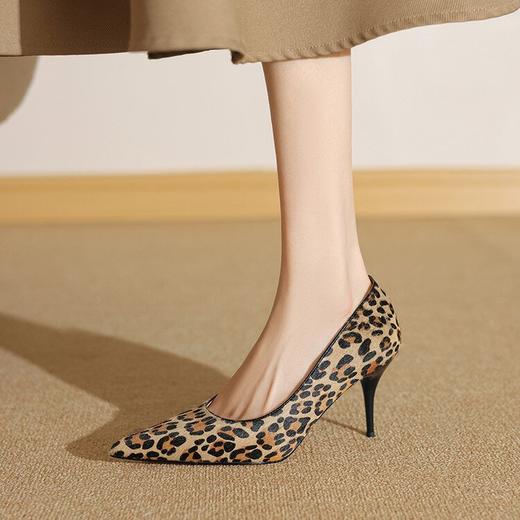 【预售5天】头层皮女鞋细跟尖头浅口单鞋，豹纹马毛时尚性感气质高跟四季鞋ZF&25075 商品图3