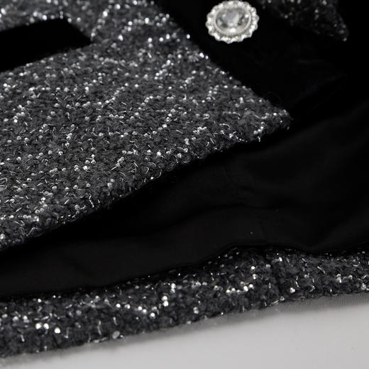 QE102斯尔丽2025春季新款小香风拼丝绒烫印工艺搭配直身半裙女式套装 商品图7