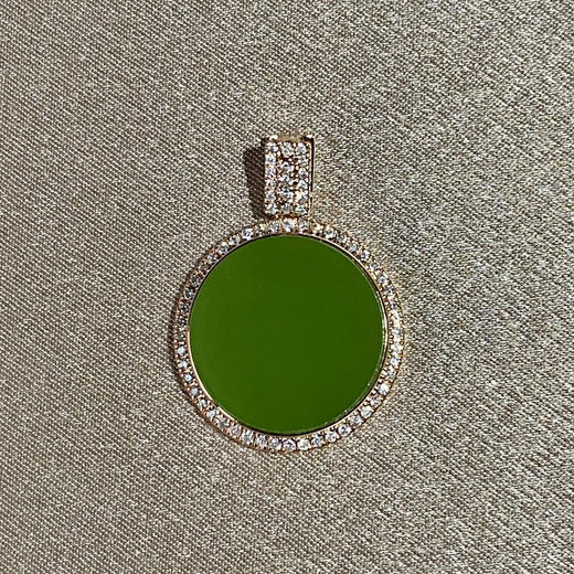 18K玫瑰金和田玉（碧玉）镶钻吊坠 /圆牌直径14mm/高色苹果绿 商品图0