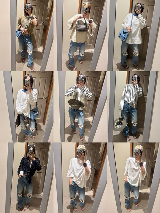 HIDEMI都市单宁系列多重水洗猫须牛仔蓝不规则破洞手作做旧牛仔裤 商品图3