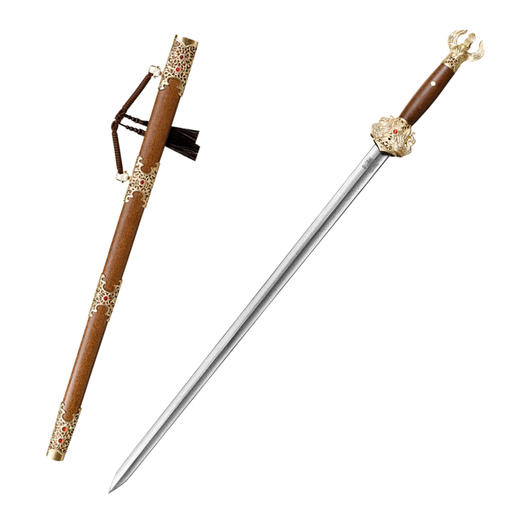 大夏龙雀剑  汉剑 唐剑 龙泉沈广隆 宝剑 手工一体刀剑花纹钢 未开刃 商品图5