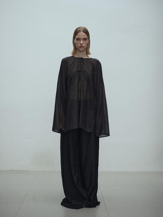 VC｜SS25138 Amani sheer gathered blouse [衬衫 黑 ] 商品图1