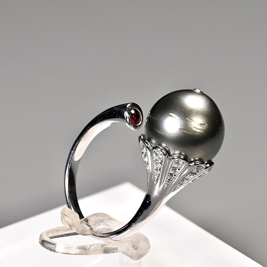 大溪地黑珍珠+红宝石钻石戒指 商品图0