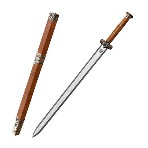 神风剑 汉剑唐剑 花纹钢 硬刀剑一体 龙泉沈广隆传统宝剑 未开刃 商品图5