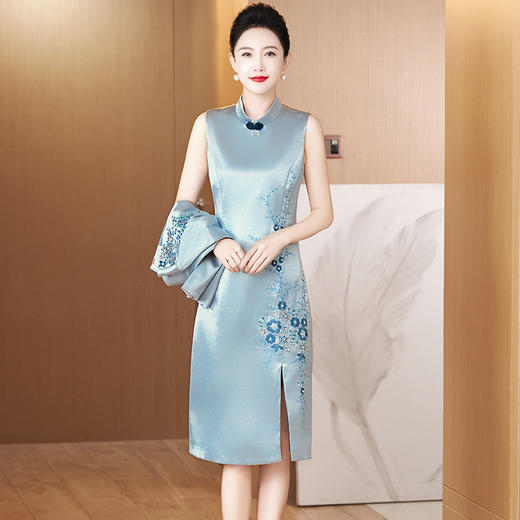 复古修身改良版旗袍裙，中式立领显年轻喜婆婆套装LC2478 商品图3