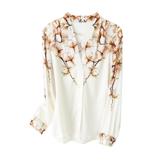 TC9097重磅真丝衬衫女长袖2025春秋季新款V领缎面定位花衬衣桑蚕丝上衣 商品图4