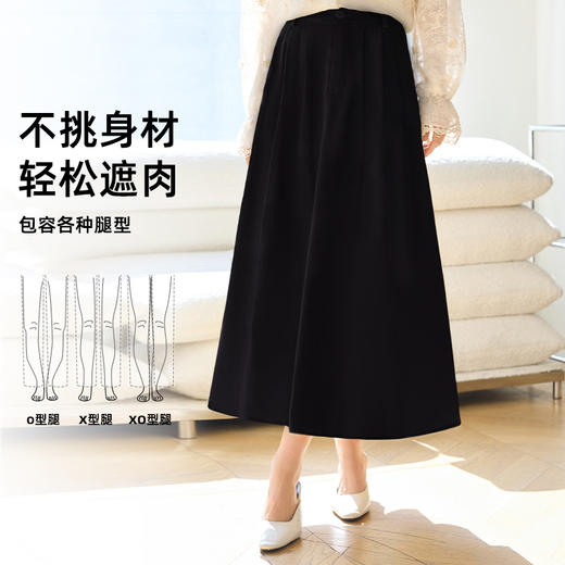 VICTORIA&VERA春季“云舒”简约扣子褶皱松紧腰A字大裙摆半身裙 商品图1