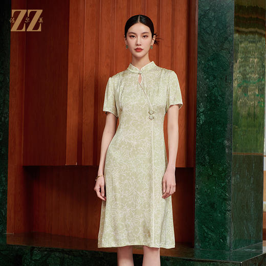 佐尔美夏季新款 新中式国风旗袍桑蚕丝短袖连衣裙女M42LS33 商品图2